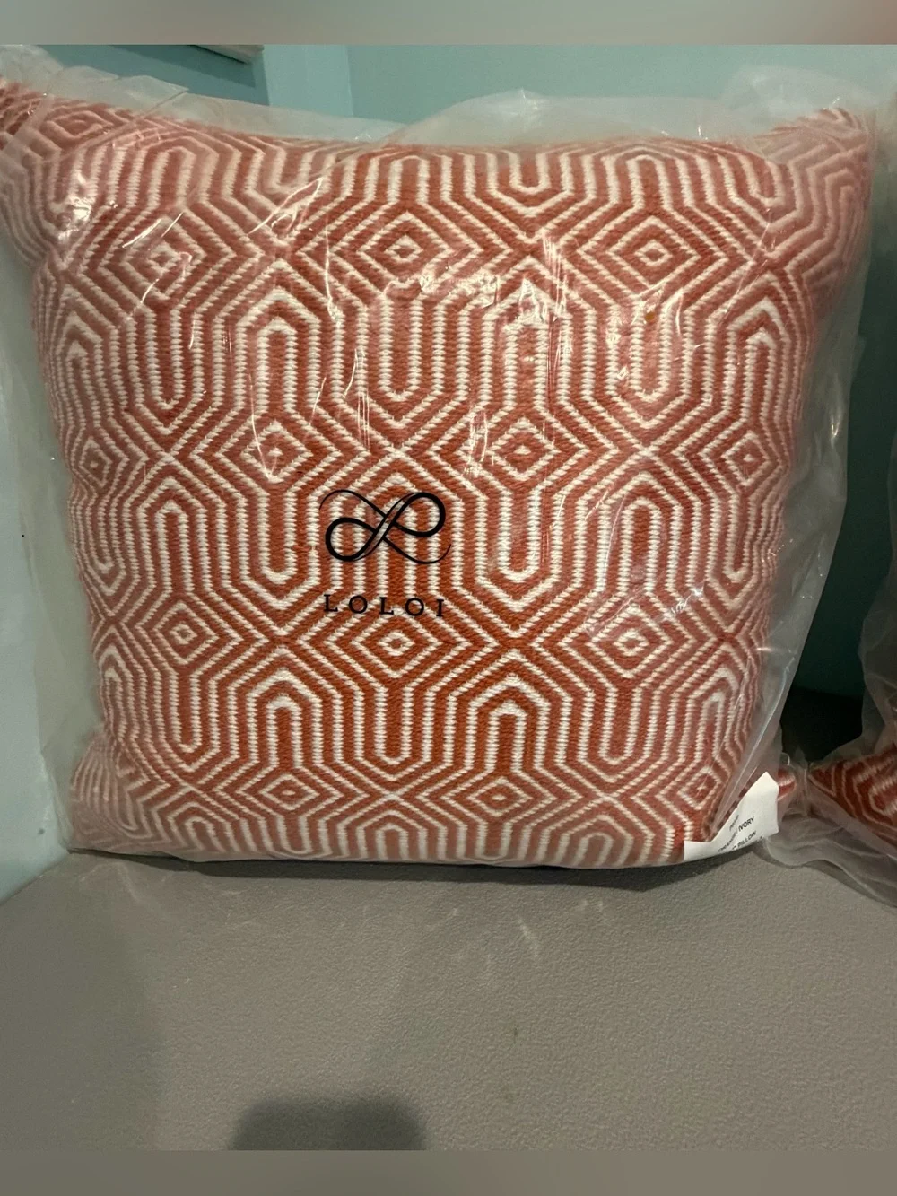 NWT TWO Loloi 22x22 Indoor/Outdoor Decorative Pillows Orange & Ivory Zippers